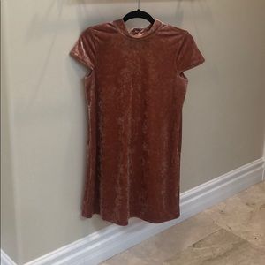 Crushed velvet mock neck dress in afterglow red